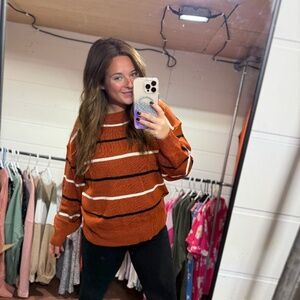 Striped Ribbed Edge Drop Shoulder Sweater